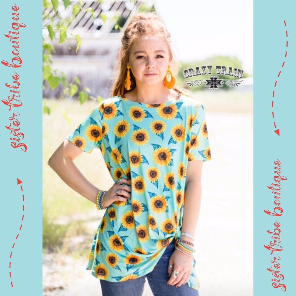 Mint Sunflower Knot Top